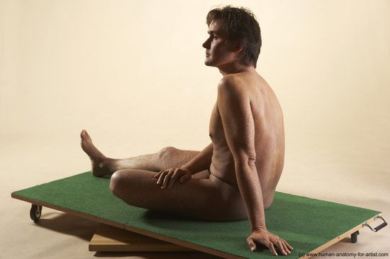 Nude Man White Sitting poses - simple Average Short Brown Sitting poses - ALL Realistic