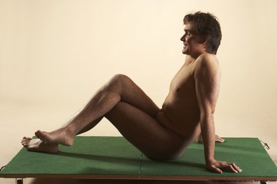 Nude Man White Sitting poses - simple Average Short Brown Sitting poses - ALL Realistic