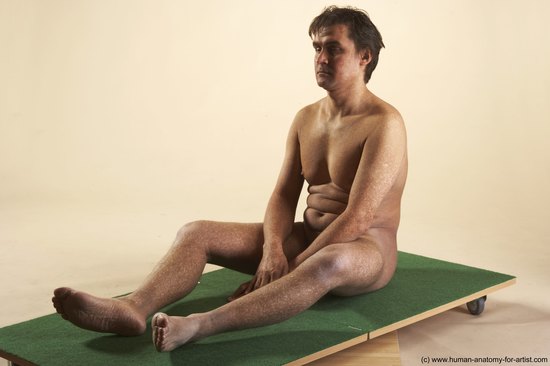 Nude Man White Sitting poses - simple Average Short Brown Sitting poses - ALL Realistic