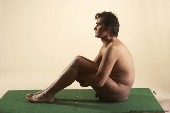 Nude Man White Sitting poses - simple Average Short Brown Sitting poses - ALL Realistic