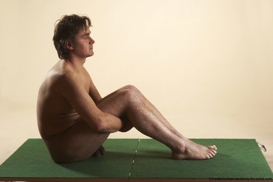 Nude Man White Sitting poses - simple Average Short Brown Sitting poses - ALL Realistic