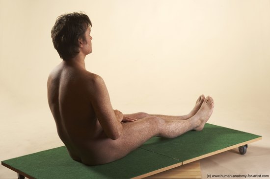 Nude Man White Sitting poses - simple Average Short Brown Sitting poses - ALL Realistic