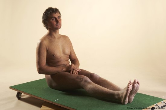 Nude Man White Sitting poses - simple Average Short Brown Sitting poses - ALL Realistic