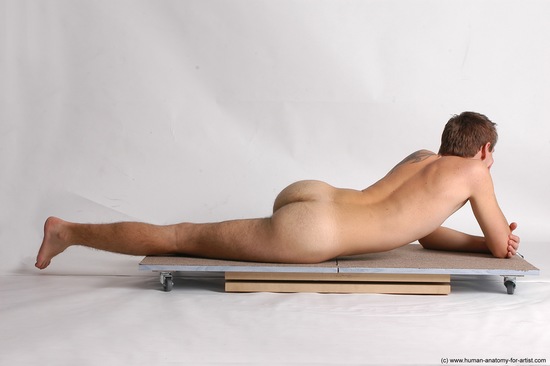 Nude Man White Laying poses - ALL Slim Short Brown Laying poses - on stomach Realistic