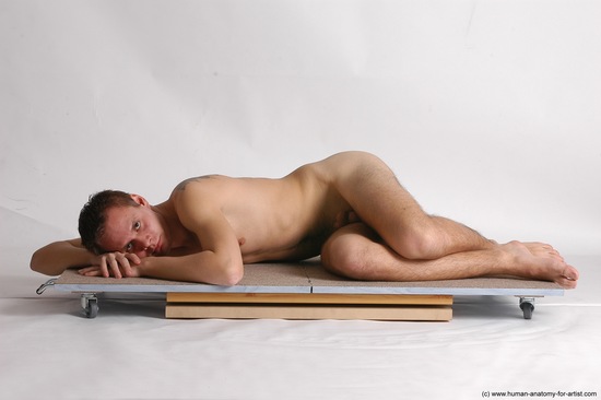 Nude Man White Laying poses - ALL Slim Short Brown Laying poses - on stomach Realistic