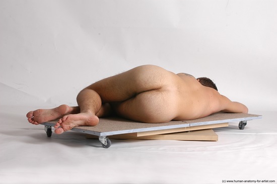 Nude Man White Laying poses - ALL Slim Short Brown Laying poses - on stomach Realistic