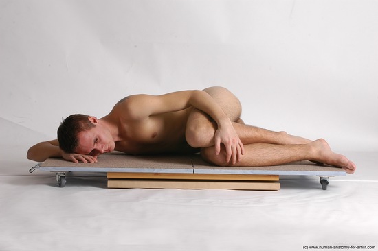 Nude Man White Laying poses - ALL Slim Short Brown Laying poses - on stomach Realistic