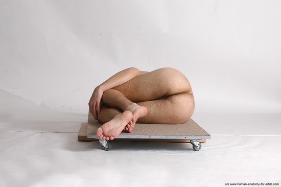 Nude Man White Laying poses - ALL Slim Short Brown Laying poses - on stomach Realistic