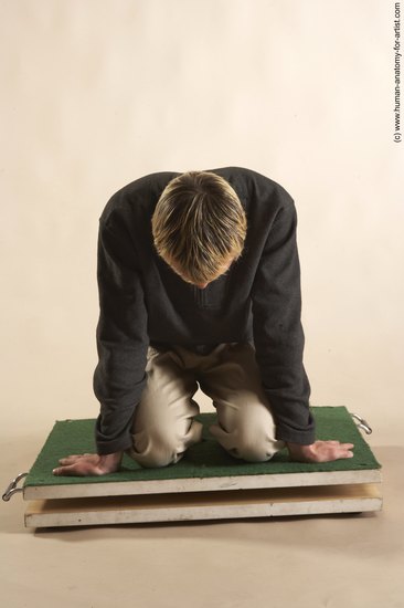 Casual Man White Laying poses - ALL Slim Short Blond Laying poses - on stomach Academic