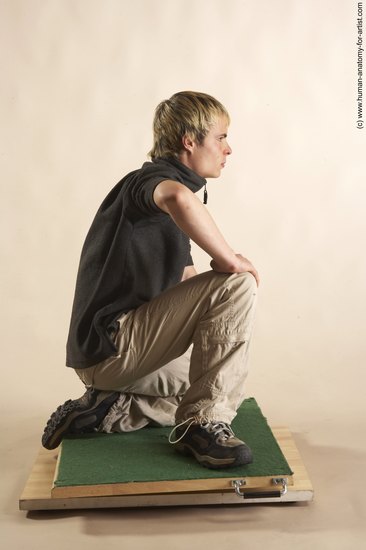 Casual Man White Kneeling poses - ALL Slim Short Blond Academic