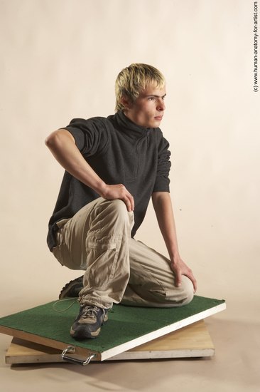 Casual Man White Kneeling poses - ALL Slim Short Blond Kneeling poses - on one knee Academic