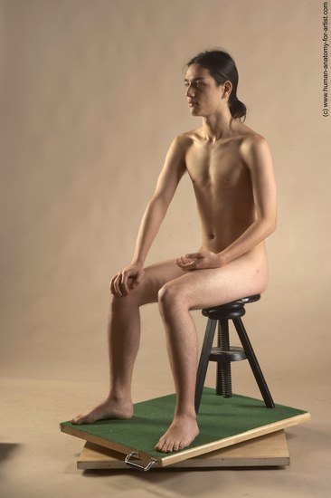 Nude Man Another Sitting poses - simple Slim Long Brown Sitting poses - ALL Realistic