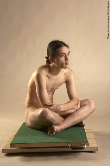 Nude Man Another Sitting poses - simple Slim Long Brown Sitting poses - ALL Realistic