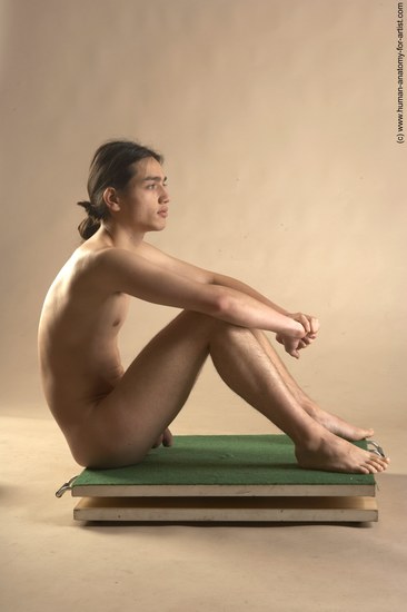 Nude Man Another Sitting poses - simple Slim Long Brown Sitting poses - ALL Realistic