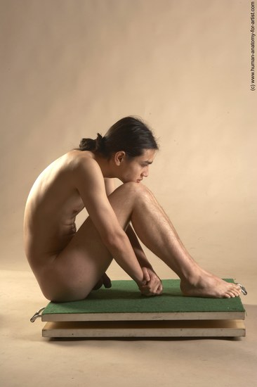 Nude Man Another Sitting poses - simple Slim Long Brown Sitting poses - ALL Realistic