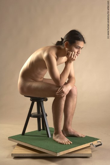 Nude Man Another Sitting poses - simple Slim Long Brown Sitting poses - ALL Realistic