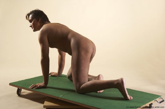 Nude Man White Kneeling poses - ALL Average Short Brown Kneeling poses - on both knees Realistic