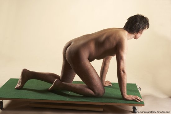 Nude Man White Kneeling poses - ALL Average Short Brown Kneeling poses - on both knees Realistic