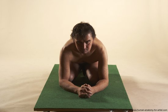 Nude Man White Kneeling poses - ALL Average Short Brown Kneeling poses - on both knees Realistic