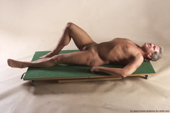 Nude Man White Laying poses - ALL Slim Short Grey Laying poses - on back Realistic