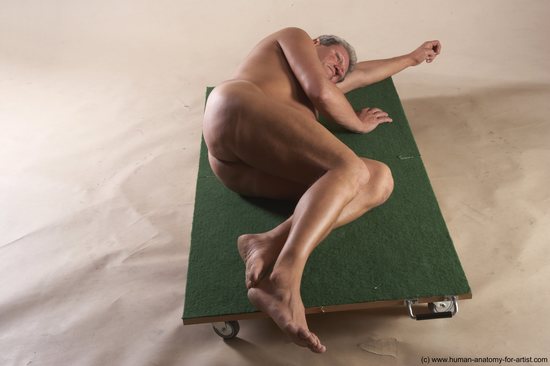 Nude Man White Laying poses - ALL Slim Short Grey Laying poses - on side Realistic