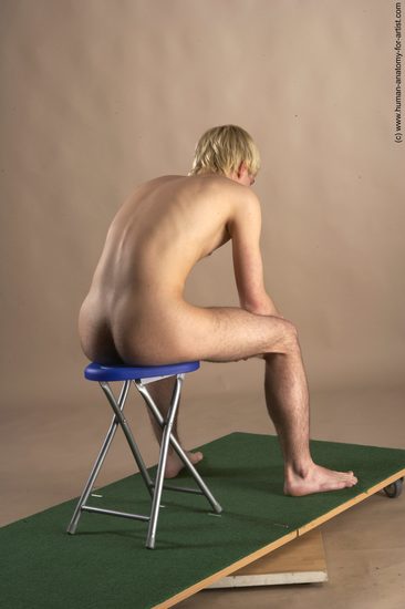 Nude Man White Sitting poses - simple Slim Short Blond Sitting poses - ALL Realistic