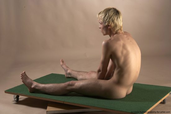 Nude Man White Sitting poses - simple Slim Short Blond Sitting poses - ALL Realistic