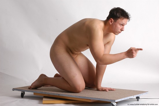 Nude Man White Kneeling poses - ALL Average Short Brown Kneeling poses - on both knees Realistic