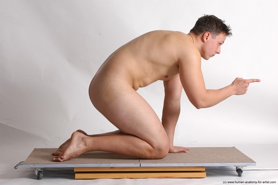 Nude Man White Kneeling poses - ALL Average Short Brown Kneeling poses - on both knees Realistic