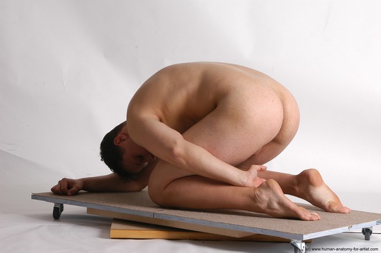 Nude Man White Kneeling poses - ALL Average Short Brown Kneeling poses - on both knees Realistic