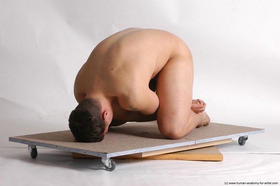 Nude Man White Kneeling poses - ALL Average Short Brown Kneeling poses - on both knees Realistic