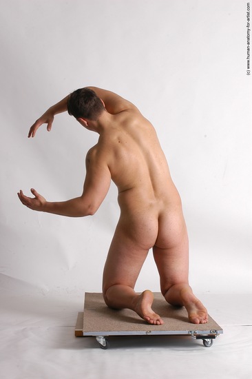 Nude Man White Kneeling poses - ALL Average Short Brown Kneeling poses - on both knees Realistic