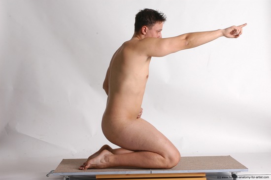 Nude Man White Kneeling poses - ALL Average Short Brown Kneeling poses - on both knees Realistic