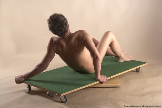 Nude Man White Laying poses - ALL Slim Short Grey Laying poses - on back Realistic