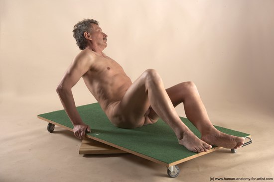 Nude Man White Laying poses - ALL Slim Short Grey Laying poses - on back Realistic