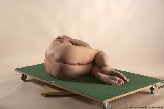 Nude Man White Laying poses - ALL Slim Short Grey Laying poses - on side Realistic