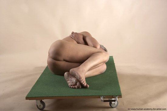 Nude Man White Laying poses - ALL Slim Short Grey Laying poses - on side Realistic