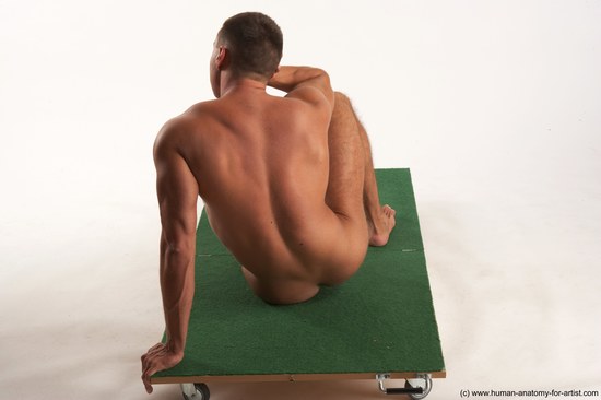 Nude Man White Sitting poses - simple Muscular Short Brown Sitting poses - ALL Realistic