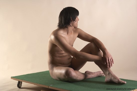 Nude Man White Sitting poses - simple Slim Medium Brown Sitting poses - ALL Realistic