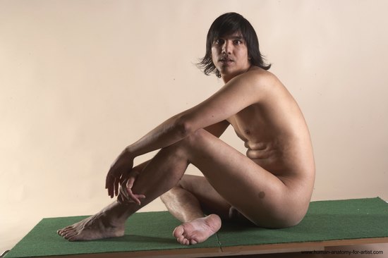 Nude Man White Sitting poses - simple Slim Medium Brown Sitting poses - ALL Realistic