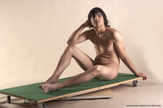 Nude Man White Sitting poses - simple Slim Medium Brown Sitting poses - ALL Realistic