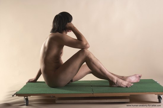 Nude Man White Sitting poses - simple Slim Medium Brown Sitting poses - ALL Realistic