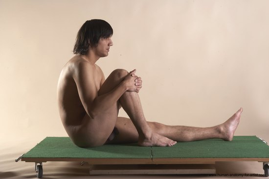 Nude Man White Sitting poses - simple Slim Medium Brown Sitting poses - ALL Realistic