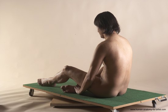 Nude Man White Sitting poses - simple Slim Medium Brown Sitting poses - ALL Realistic