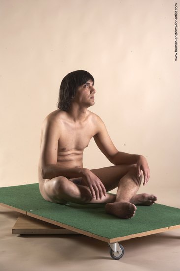 Nude Man White Sitting poses - simple Slim Medium Brown Sitting poses - ALL Realistic