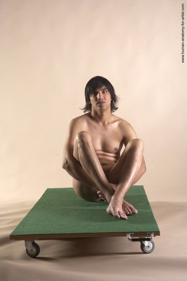 Nude Man White Sitting poses - simple Slim Medium Brown Sitting poses - ALL Realistic