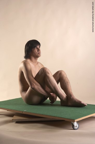 Nude Man White Sitting poses - simple Slim Medium Brown Sitting poses - ALL Realistic