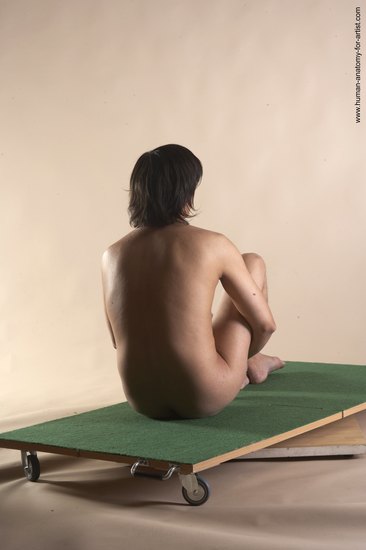 Nude Man White Sitting poses - simple Slim Medium Brown Sitting poses - ALL Realistic