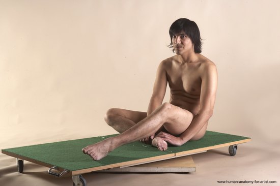 Nude Man White Sitting poses - simple Slim Medium Brown Sitting poses - ALL Realistic