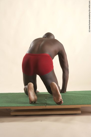 Underwear Man Black Kneeling poses - ALL Average Bald Kneeling poses - on both knees Academic